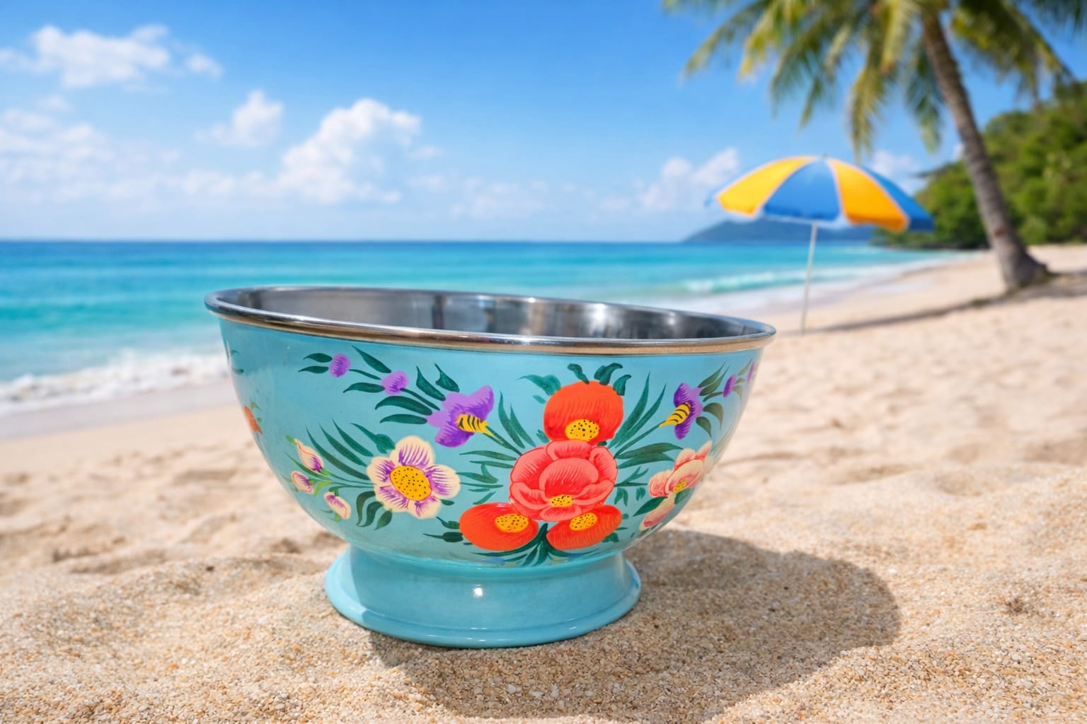 Big Hand Painted bowls, Breakfast bowls, Stainless Steel bowl for Ice cream , Steel Fruit Bowl, Hand Painted Enamel Bowls-Handcrafted 20.5cm